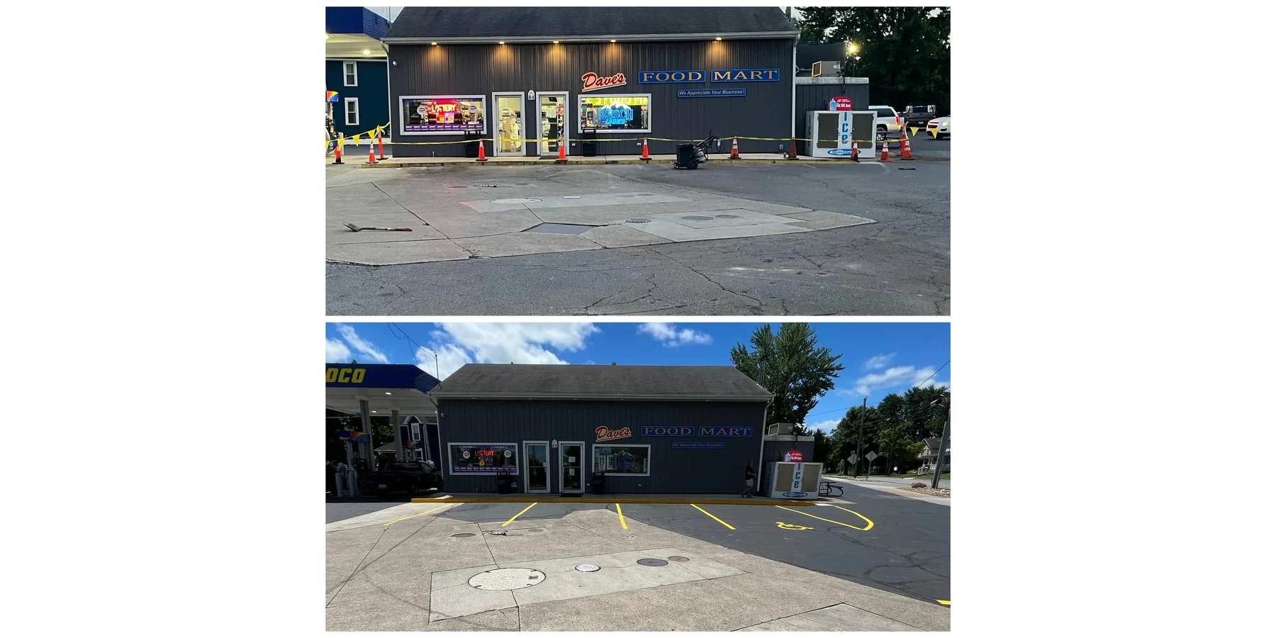 Before and after line striping project