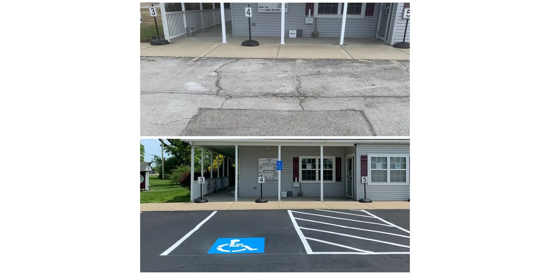 Before and after sealcoating project